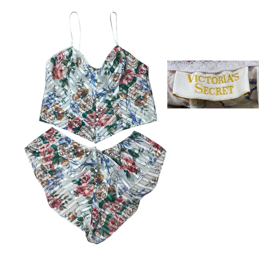 Victorias Secret Lingerie 90s Gold Camo Floral Set Fem PJs Romantic Med White
